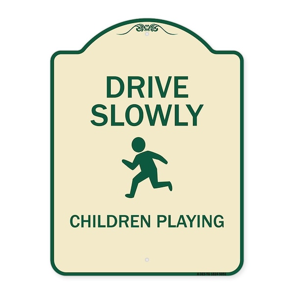 Signmission Designer Series-Drive Slowly Children Playing Tan & Green, 24" x 18", TG-1824-9851 A-DES-TG-1824-9851 - main